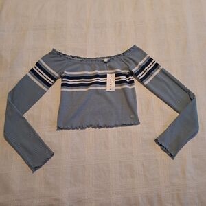 Pacsun Me to We women's size XS ribbed stripe long sleeve top, blue & white New